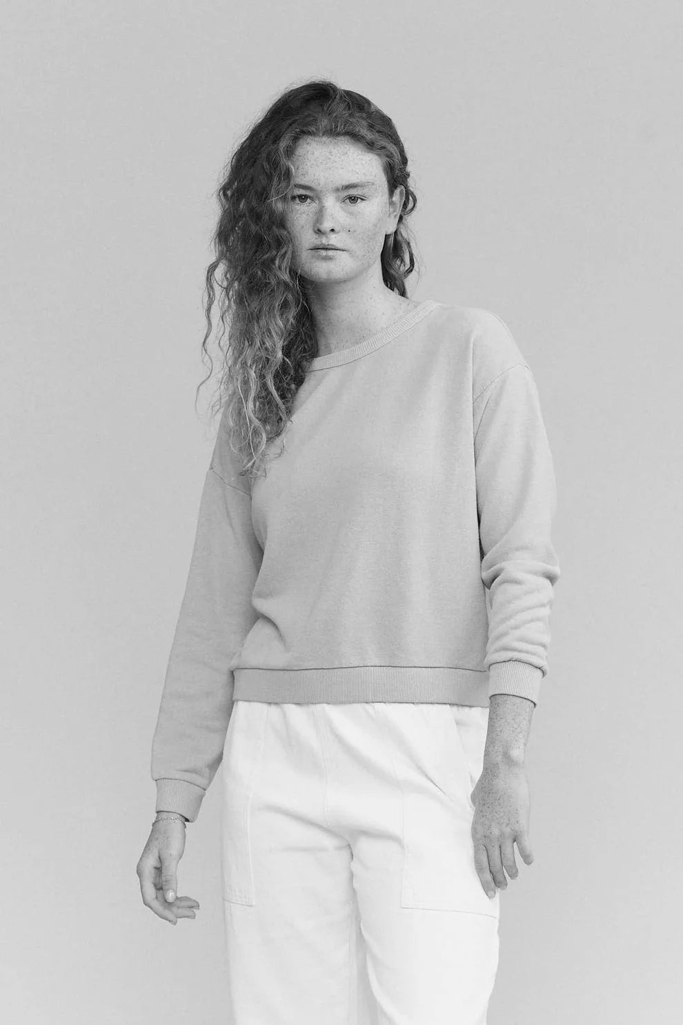 Image on model of Jungmaven Organic Cotton and Hemp Blend Crux Boatneck Sweatshirt _ Eco Friendly Basics Brands _ Made in USA Apparel Brands