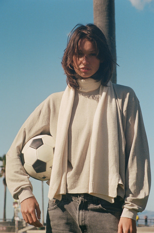 JUNGMAVEN Sustainable Hemp Accessories - Classic Knit Unisex Scarf - Hemp Merino Wool Eco-Blend - Natural White