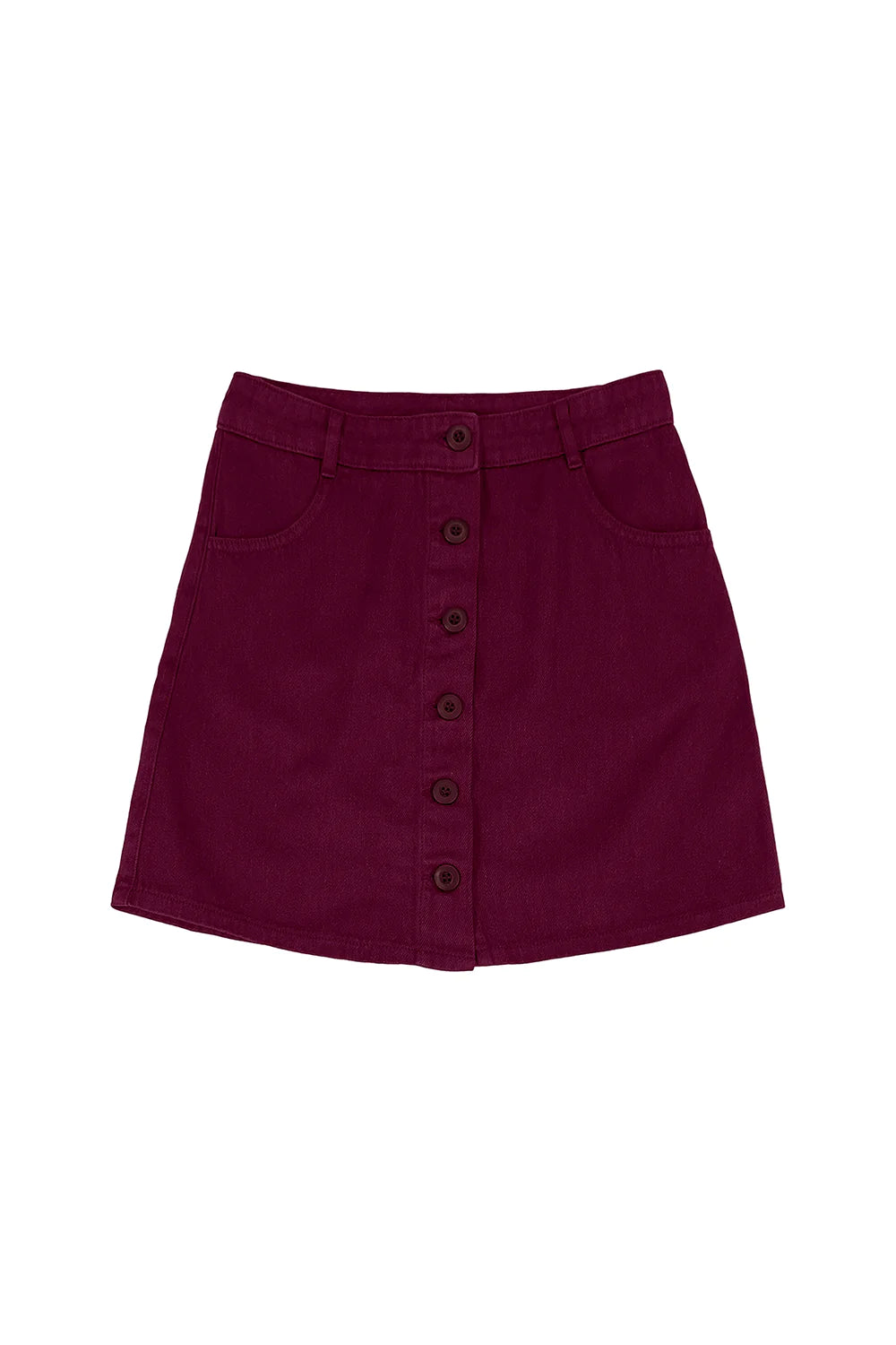 JUNGMAVEN Sustainable Hemp Clothing - Women's Button Front Mini Skirt - Burgundy Cotton Twill - Made in USA