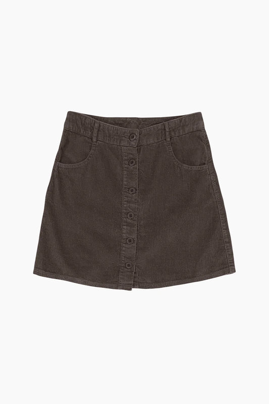 JUNGMAVEN Sustainable Hemp Clothing - Women's Button Front Mini Skirt - Coffee Brown Thin Wale Corduroy - Made in USA