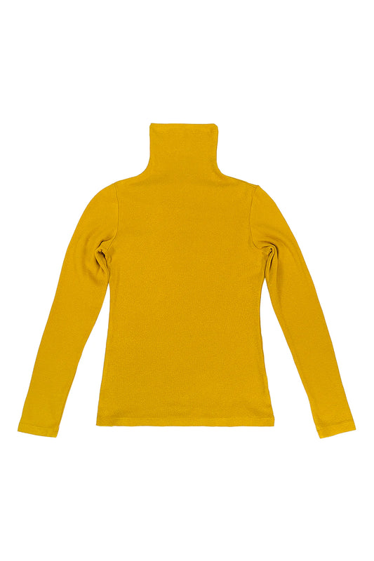 JUNGMAVEN Sustainable Hemp Clothing | Women's Classic Baby Rib Fitted Turtleneck | Made in USA | Garment Dyed Mustard Gold Hemp Cotton Blend Fabric