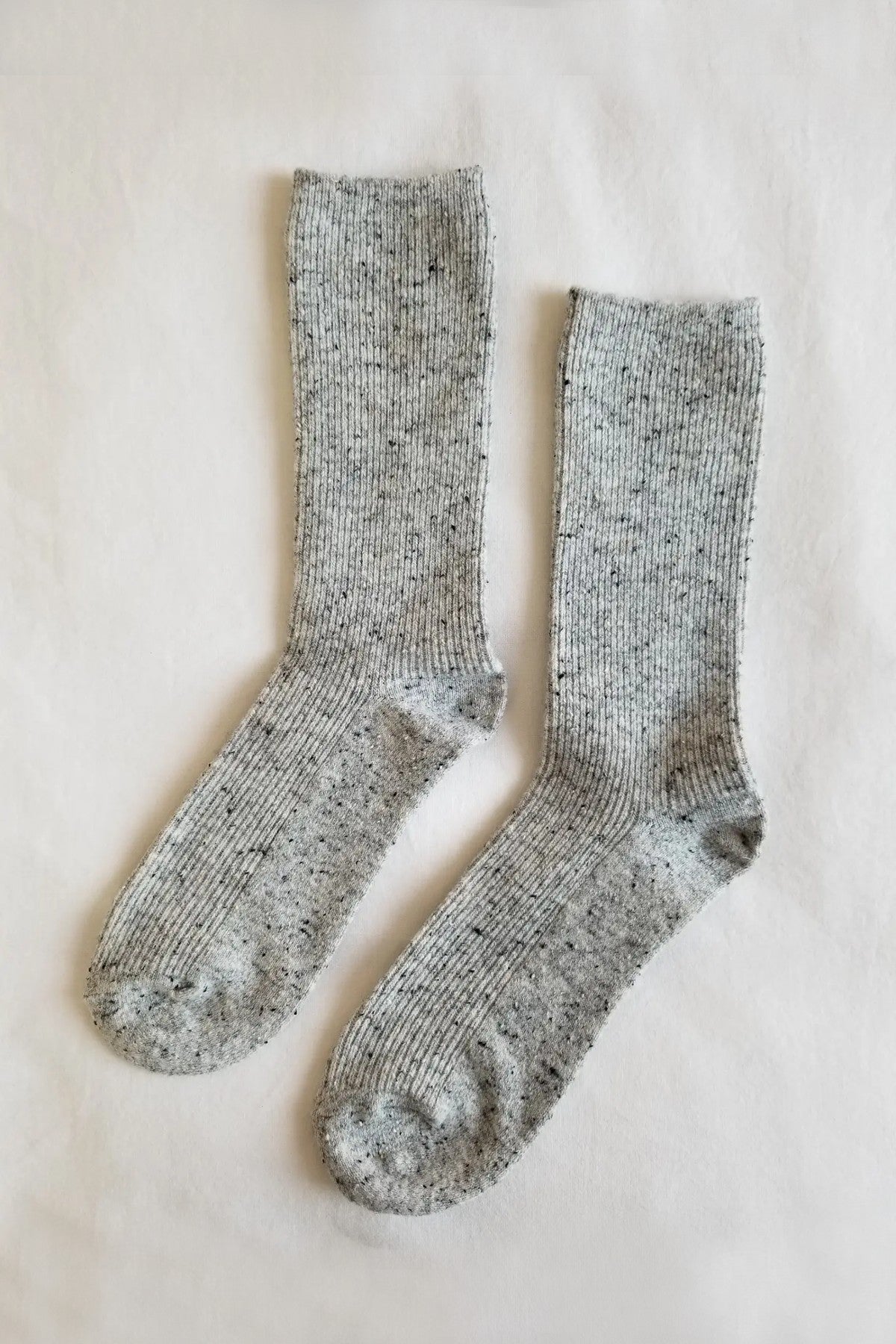 LE BON SHOPPE SNOW SOCKS - Women's Slow Fashion Accessories - Ribbed Trouser Socks in "Cookes & Creme" Grey Wool