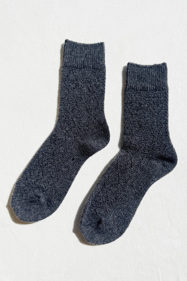 Cashmere Pointelle Sock | Charcoal