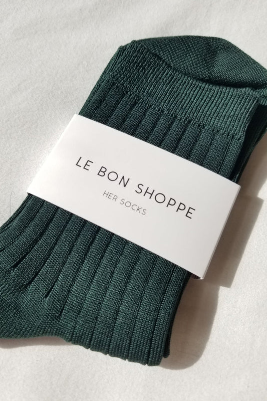LE BON SHOPPE _ HER MERCERIZED COTTON TROUSER SOCKS _ PEACOCK GREEN _ WOMENS