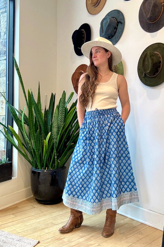 Pull-On Cotton Midi Skirt | Isla Print