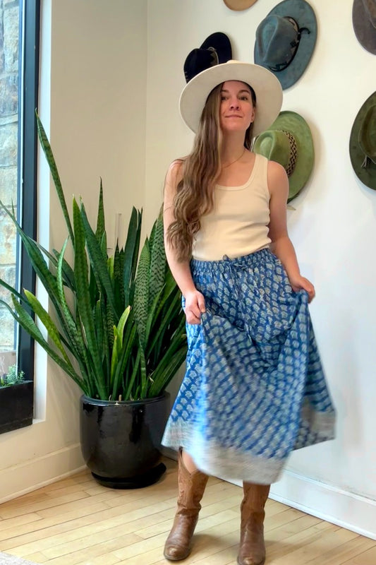Pull-On Cotton Midi Skirt | Isla Print