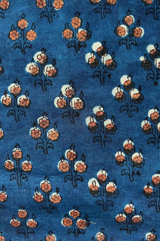 MAELU DESIGNS_Ethically_Made_Artisan_Textiles_ Mini Peach Floral on Navy Blockprint _ Willow Boho Printed Peasant Blouse