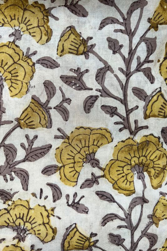 MAELU DESIGNS_Ethically_Made_Artisan_Textiles_Soft Yellow Marigold Modal Blockprint _ Boho Printed Short Kimono