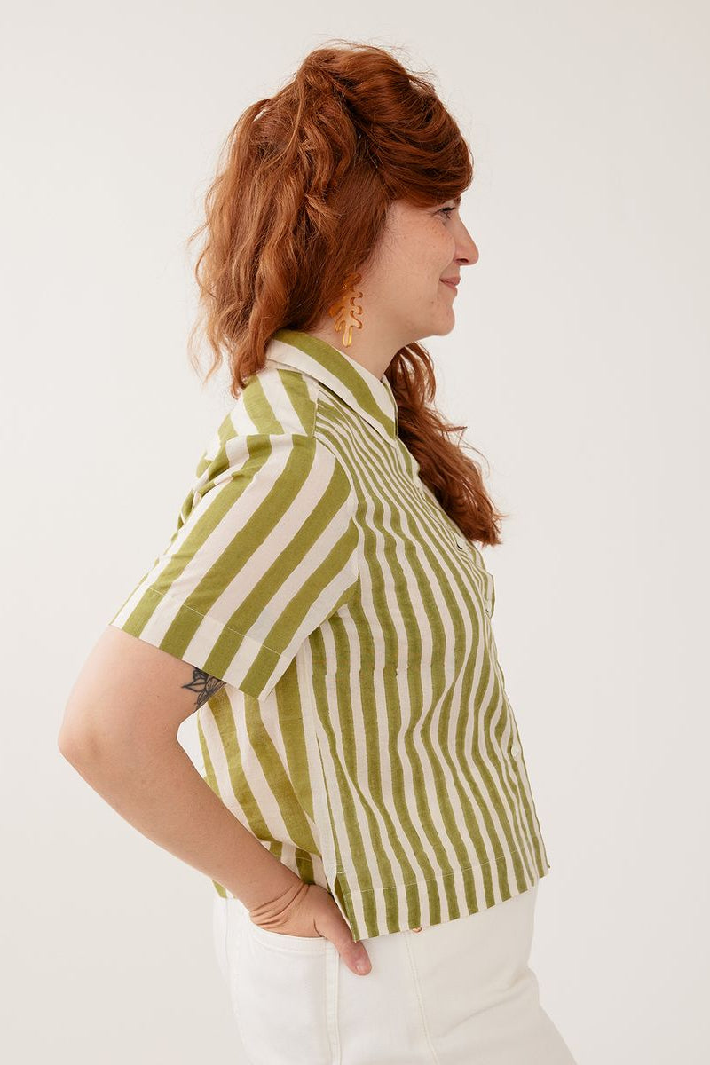 Benji Button Down | Green Stripe