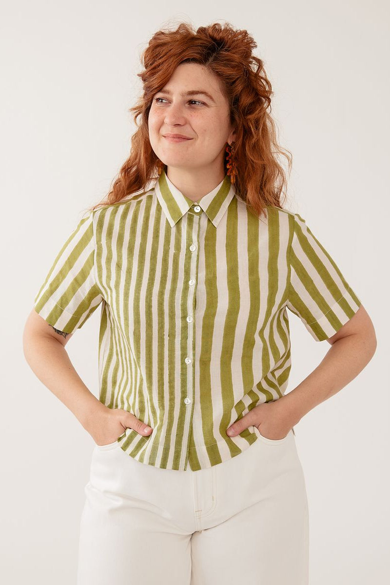 Benji Button Down | Green Stripe