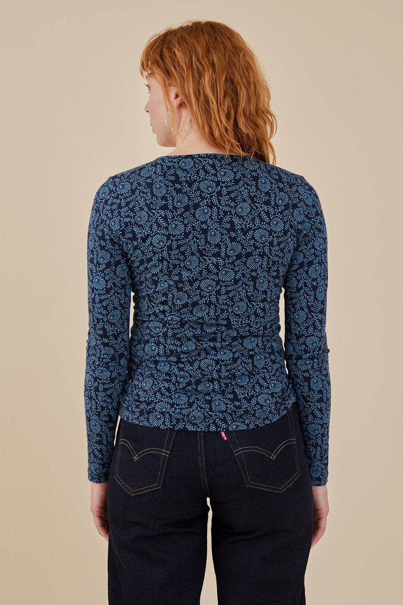 Gillian Wrap Top | Teal Flowers