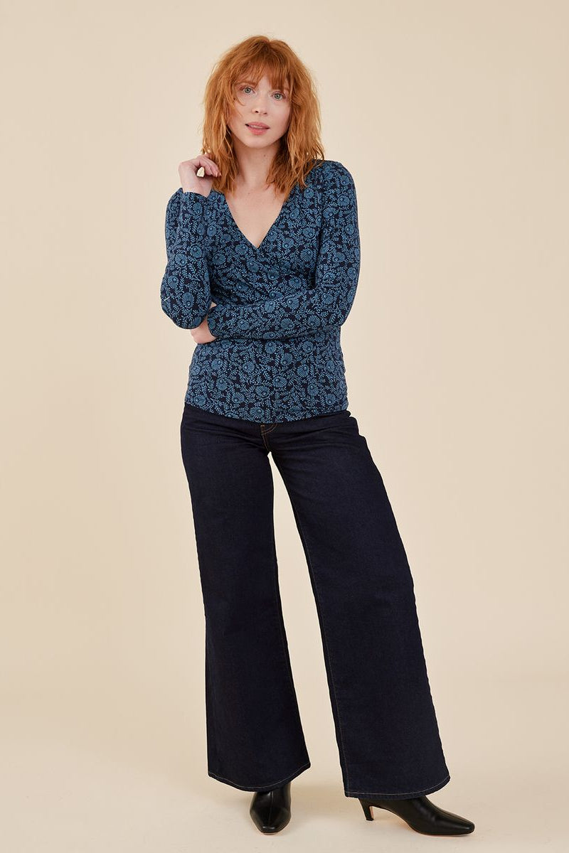 Gillian Wrap Top | Teal Flowers