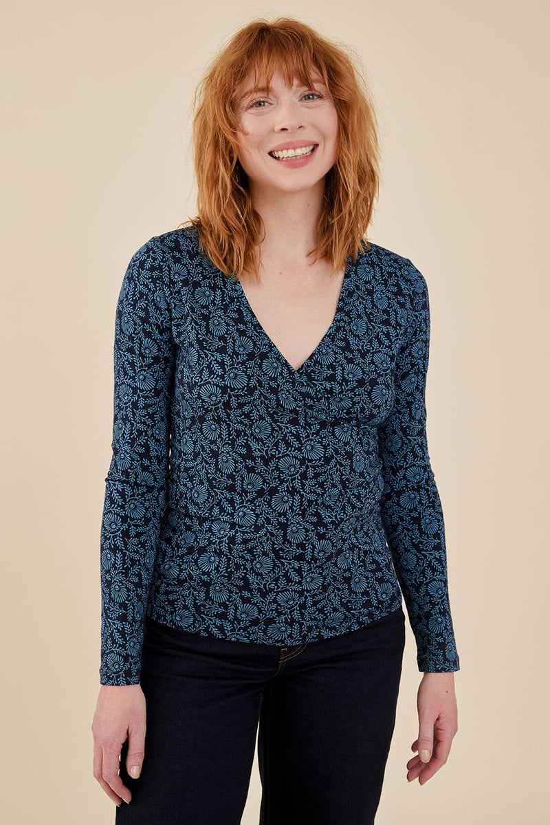 Gillian Wrap Top | Teal Flowers