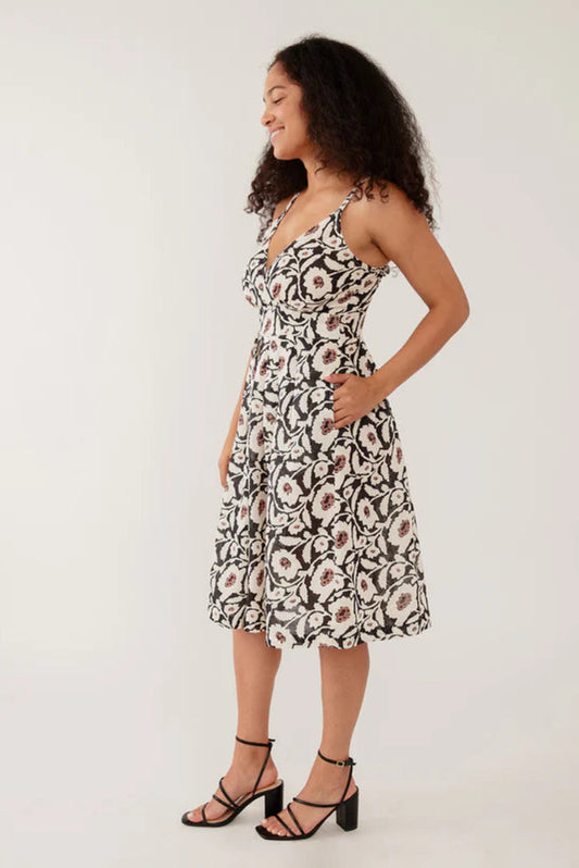 Lola Dress | Black Floral Linen