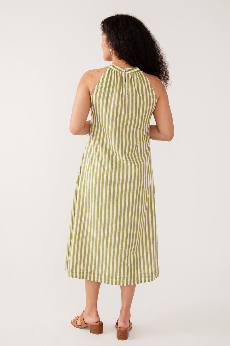 Miranda High Neck Dress | Green Stripe