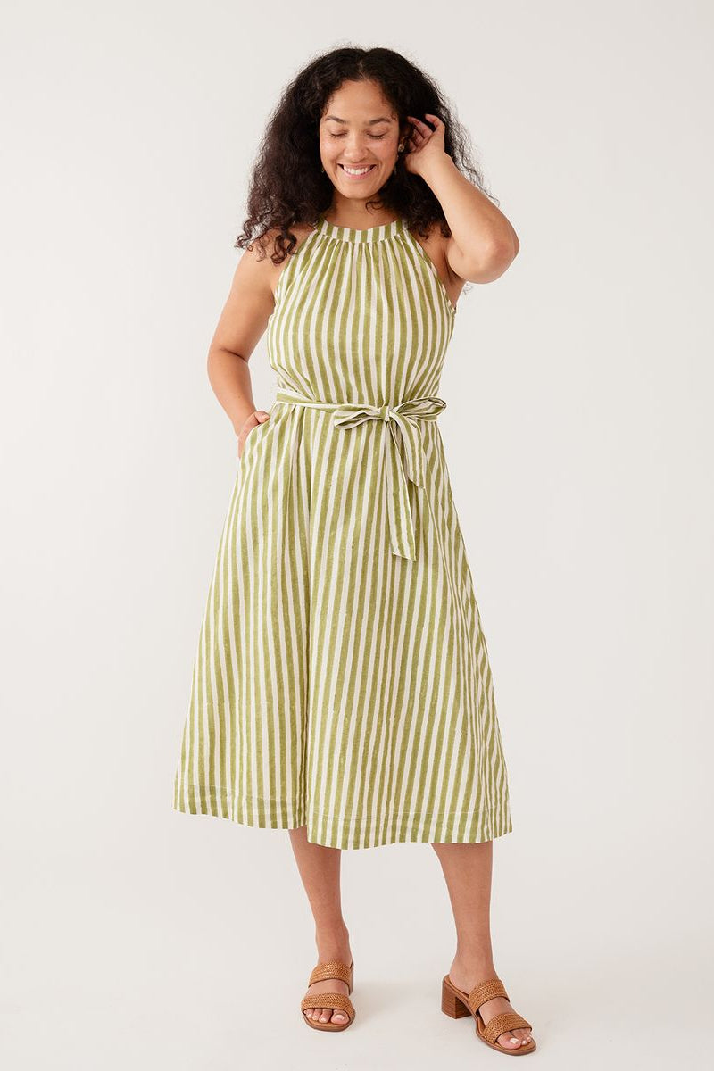 Miranda High Neck Dress | Green Stripe