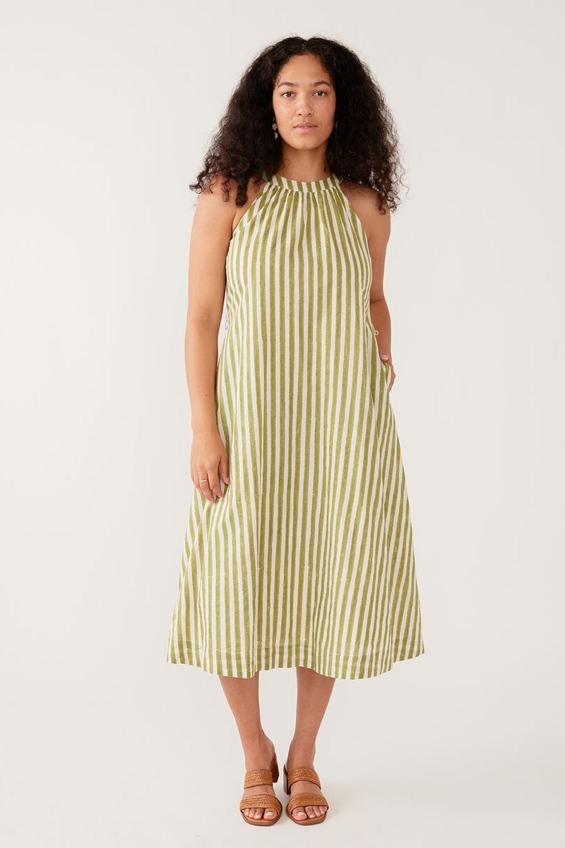 Miranda High Neck Dress | Green Stripe