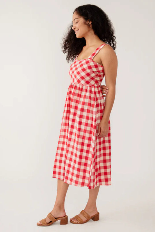 Nikita Wide Strap Midi Dress | Red Gingham