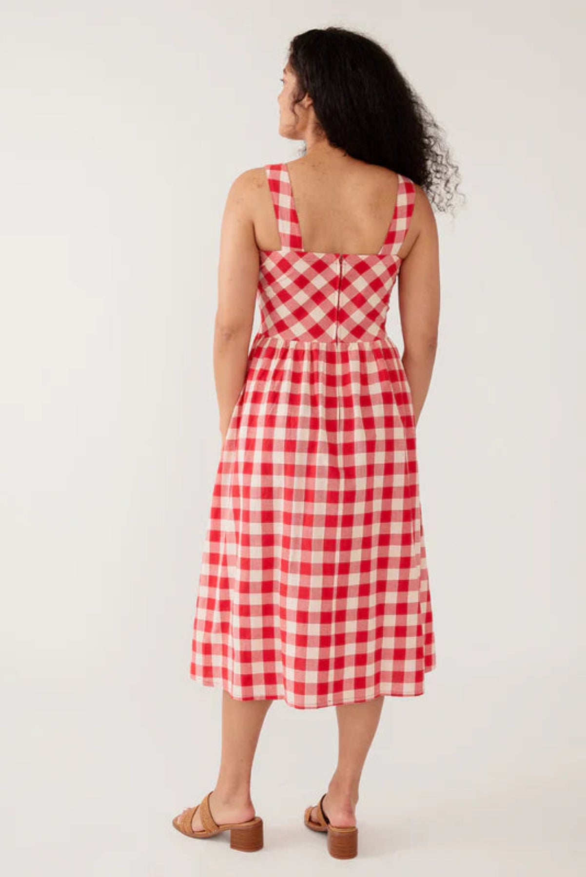 Nikita Wide Strap Midi Dress | Red Gingham