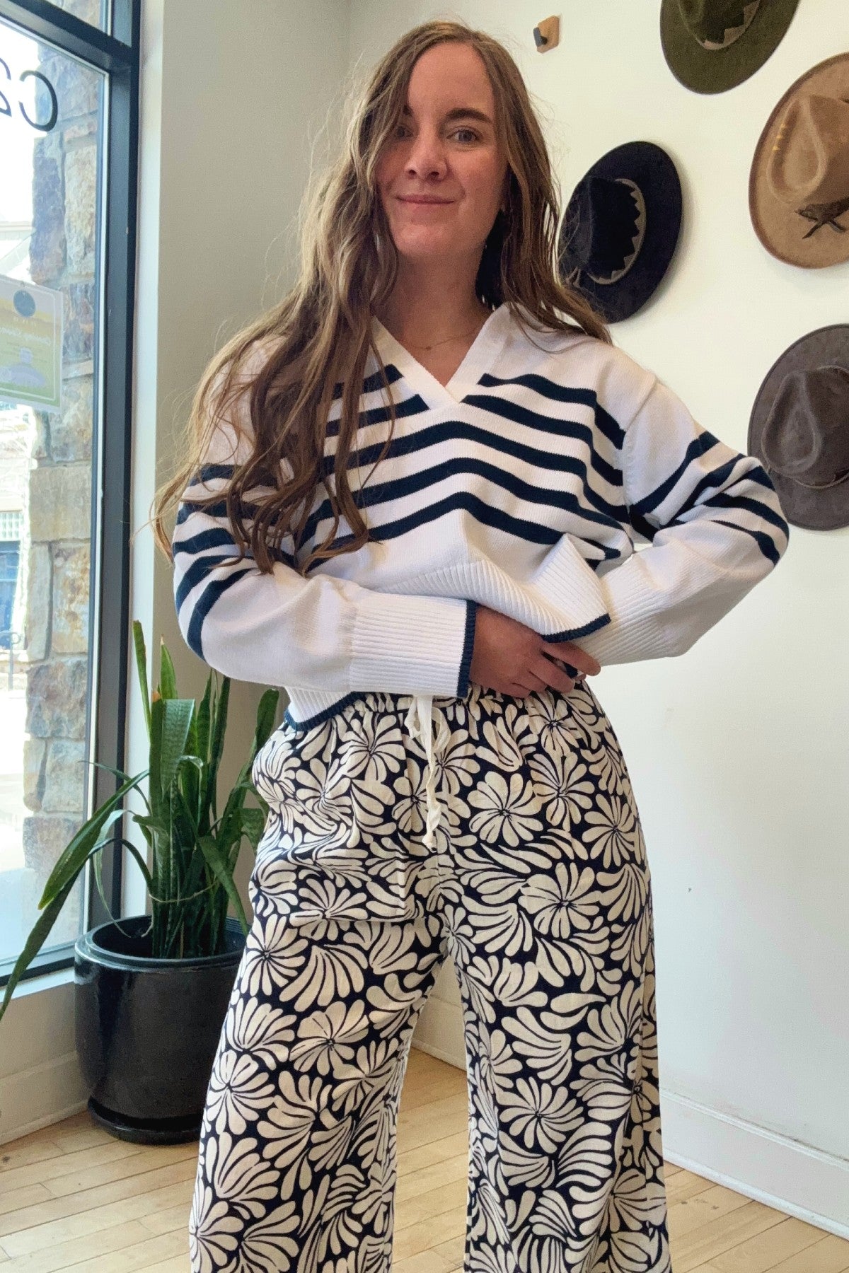 Big Hem Drawstring Pant | Navy Squiggle