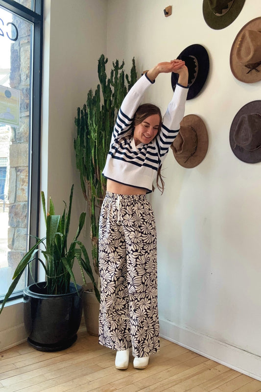Big Hem Drawstring Pant | Navy Squiggle