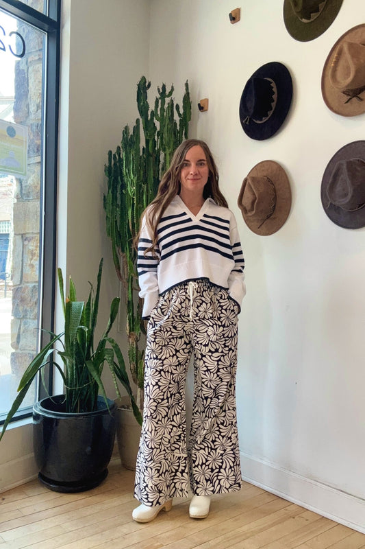 Big Hem Drawstring Pant | Navy Squiggle