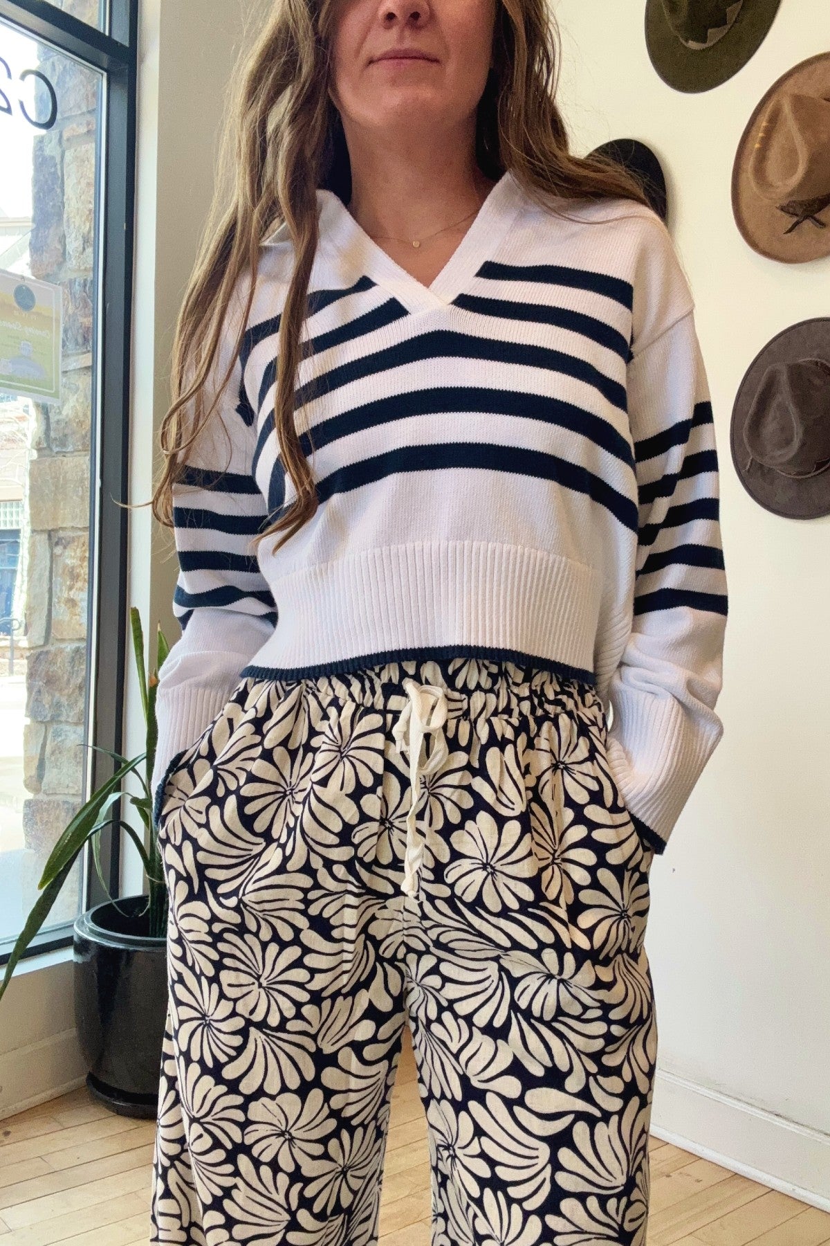 Big Hem Drawstring Pant | Navy Squiggle
