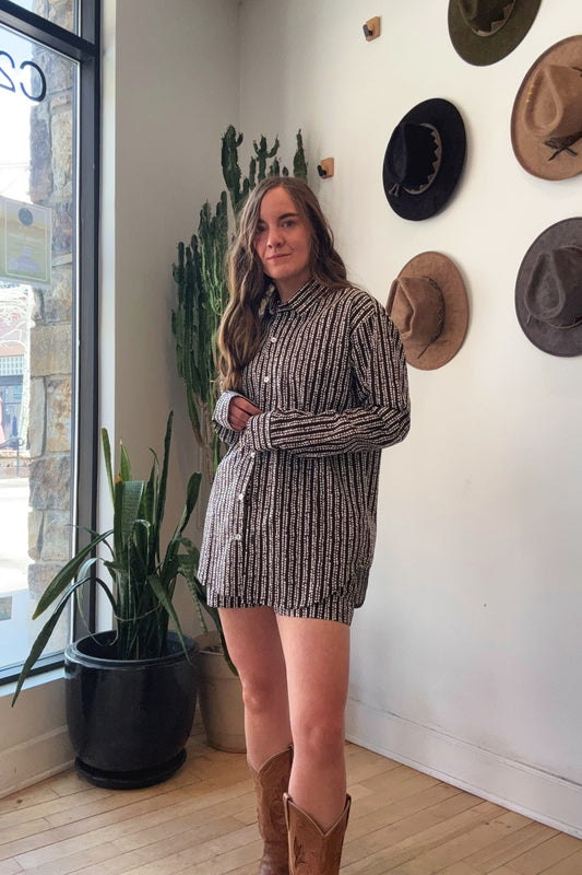 Button Front Poplin Top | Brown Squares