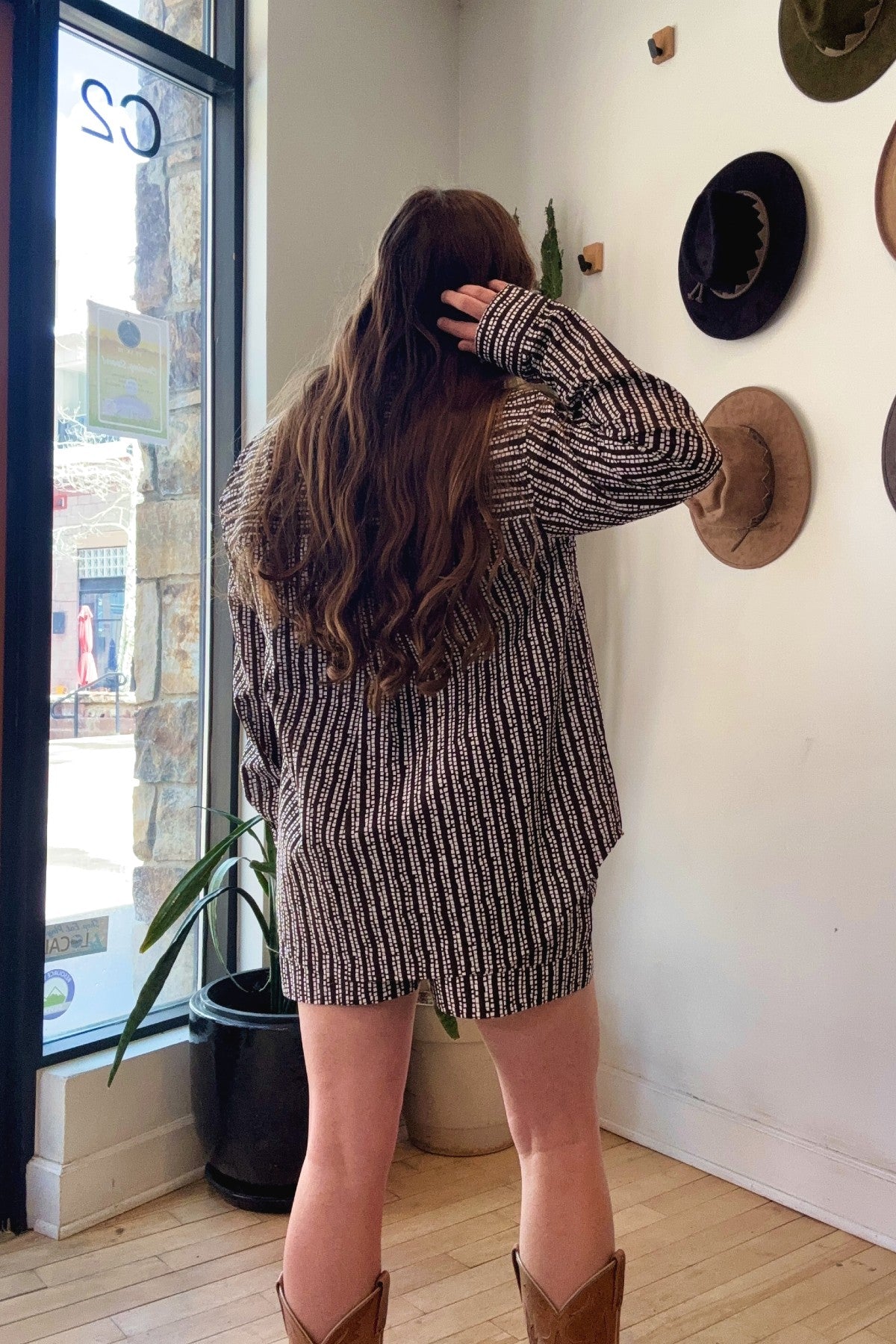 Button Front Poplin Top | Brown Squares