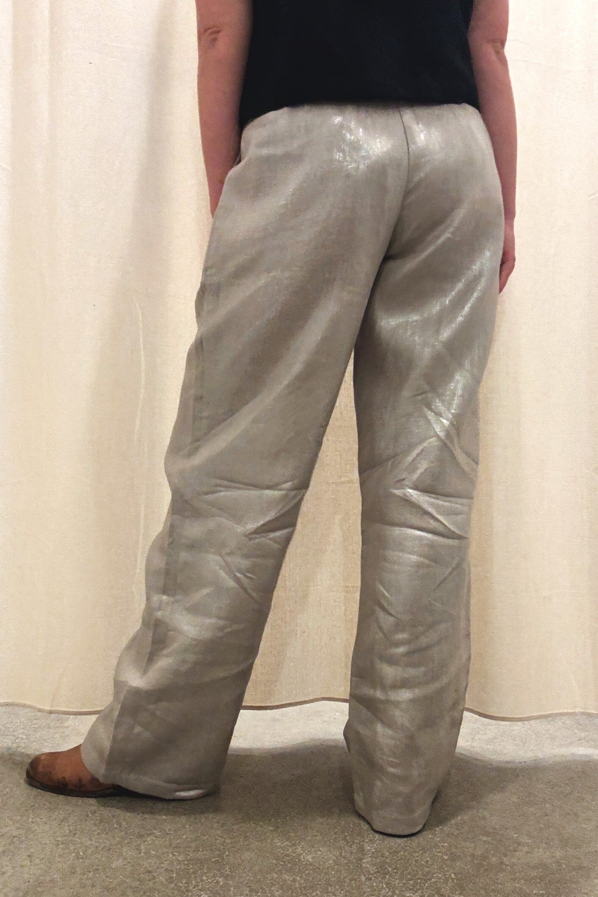 Pleated High Waist Trouser | Champagne Shimmer Twill