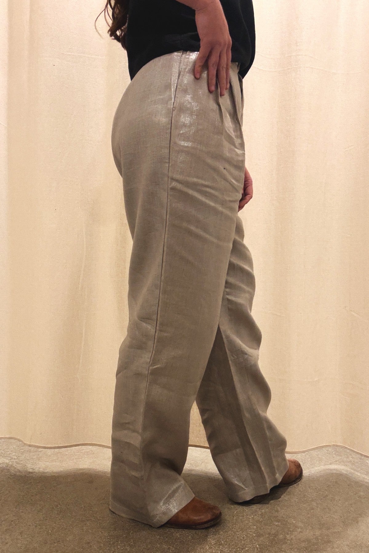 Pleated High Waist Trouser | Champagne Shimmer Twill