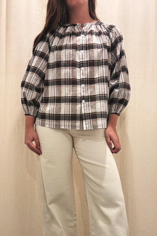 Windowpane Button Top | Black Gauze