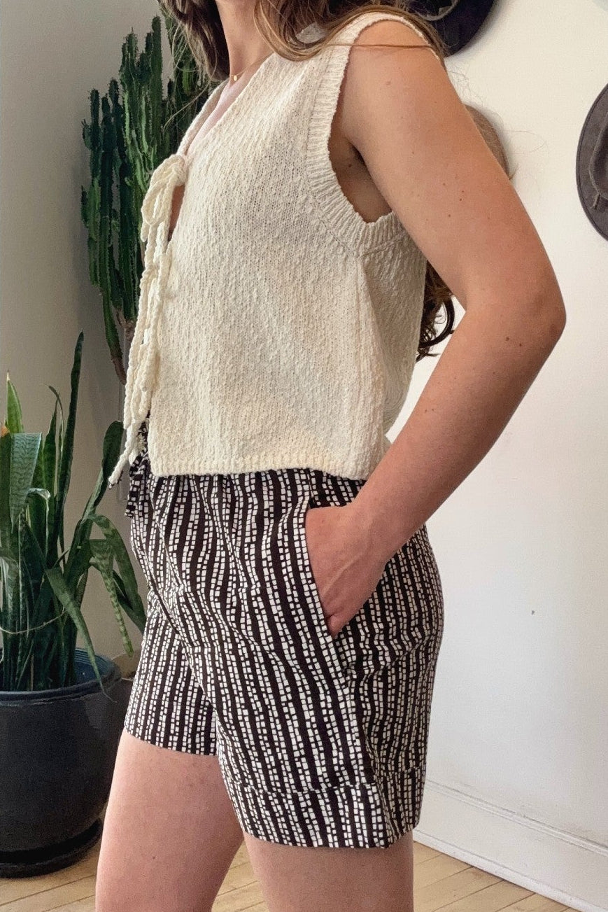 Drawstring Poplin Shorts | Brown Squares
