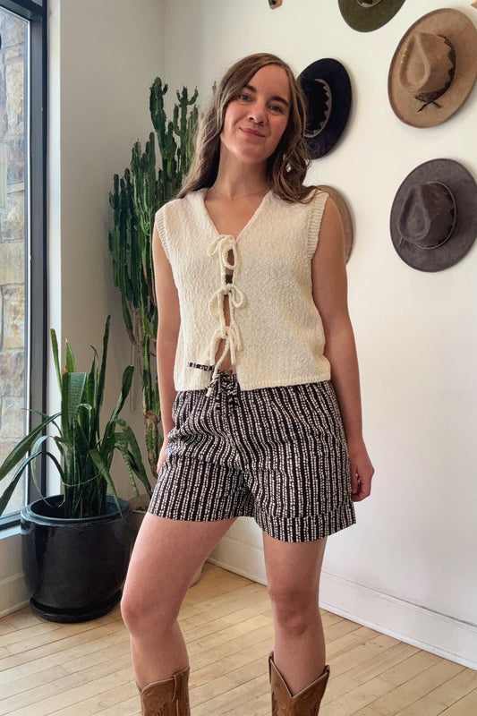 Drawstring Poplin Shorts | Brown Squares