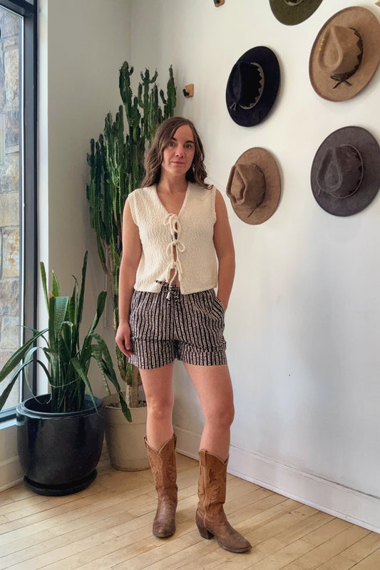 Drawstring Poplin Shorts | Brown Squares
