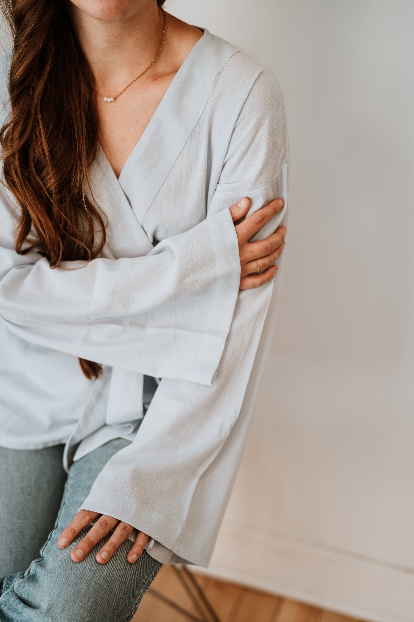 Long Sleeve Wrap Top | Baby Blue Gauze