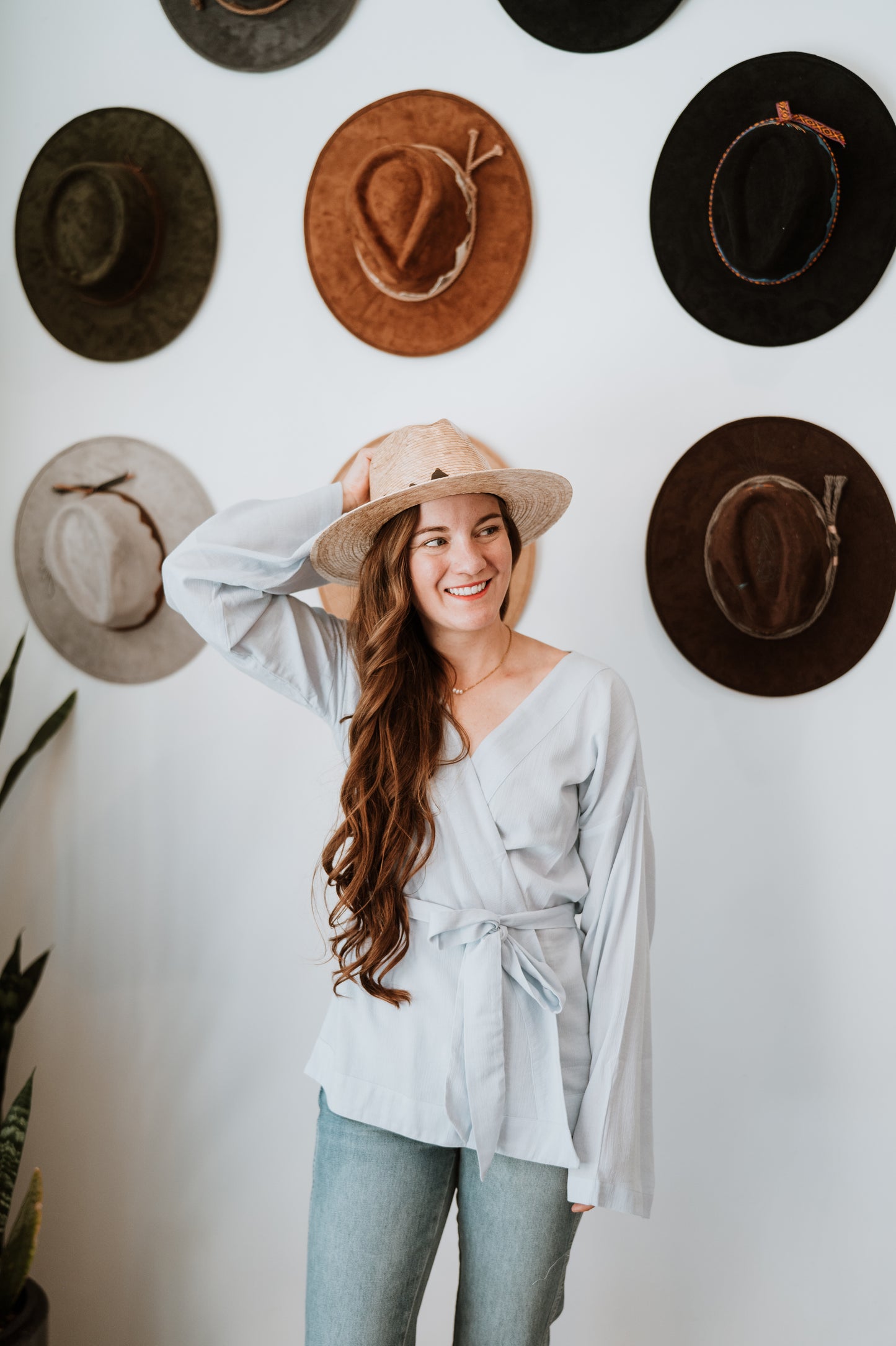 Long Sleeve Wrap Top | Baby Blue Gauze