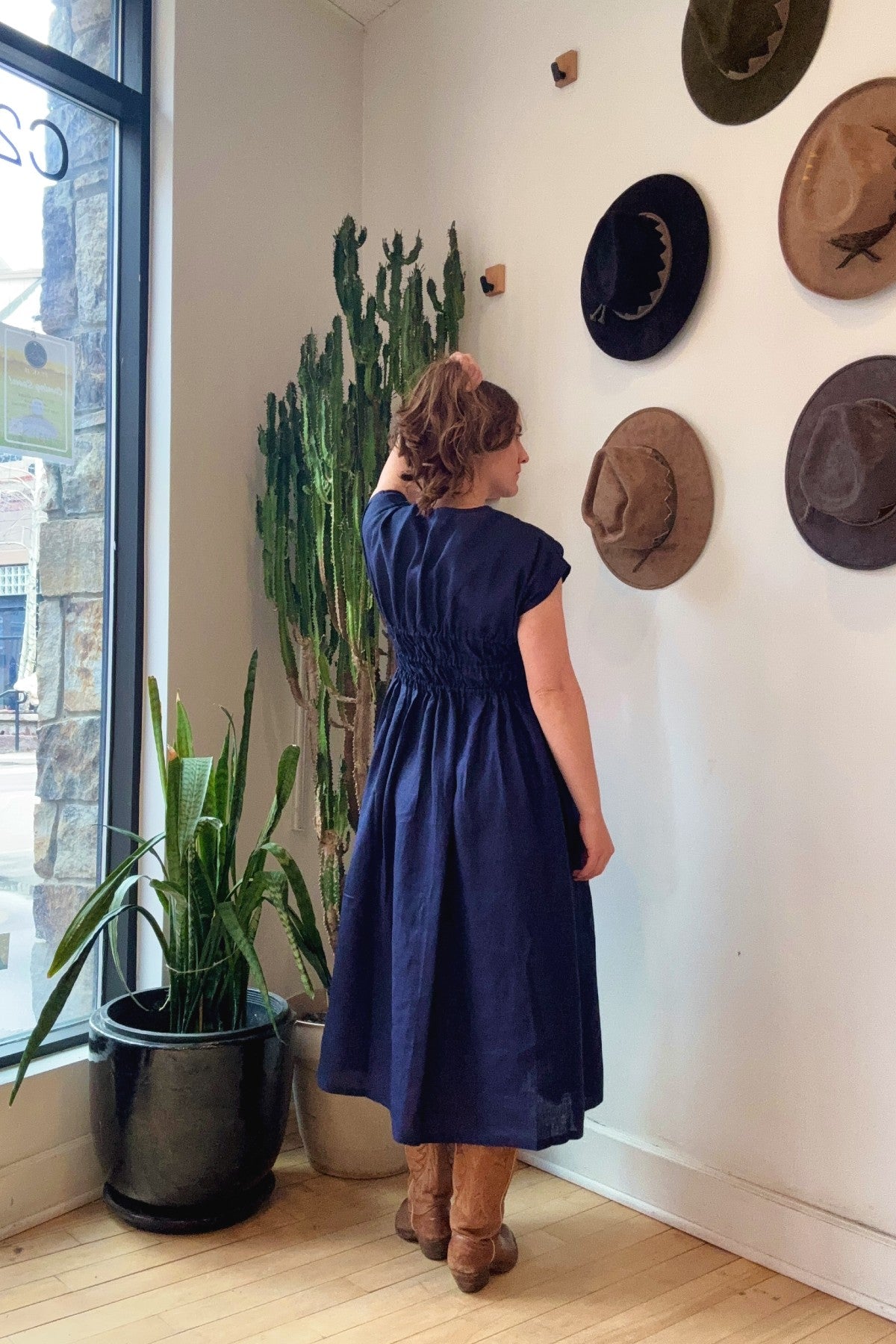 3-Tier Gathered Waist Dress | Navy Linen