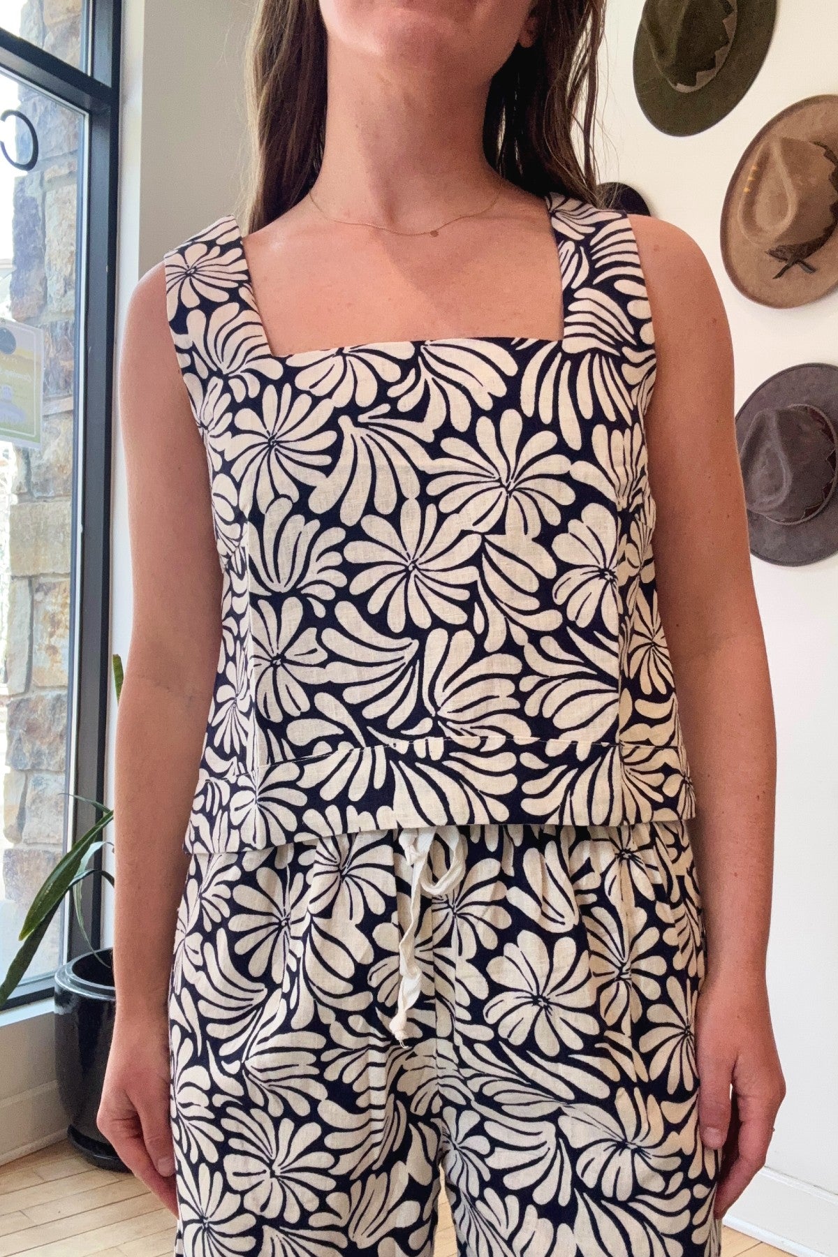 Square Neckline Tank | Navy Squiggle