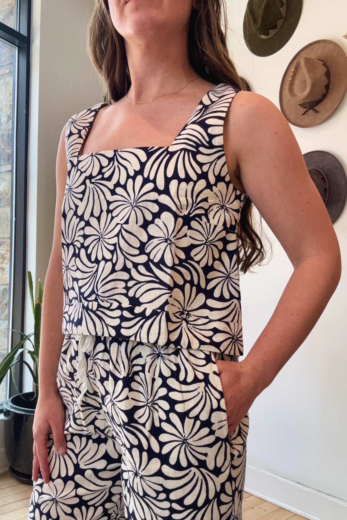 Square Neckline Tank | Navy Squiggle