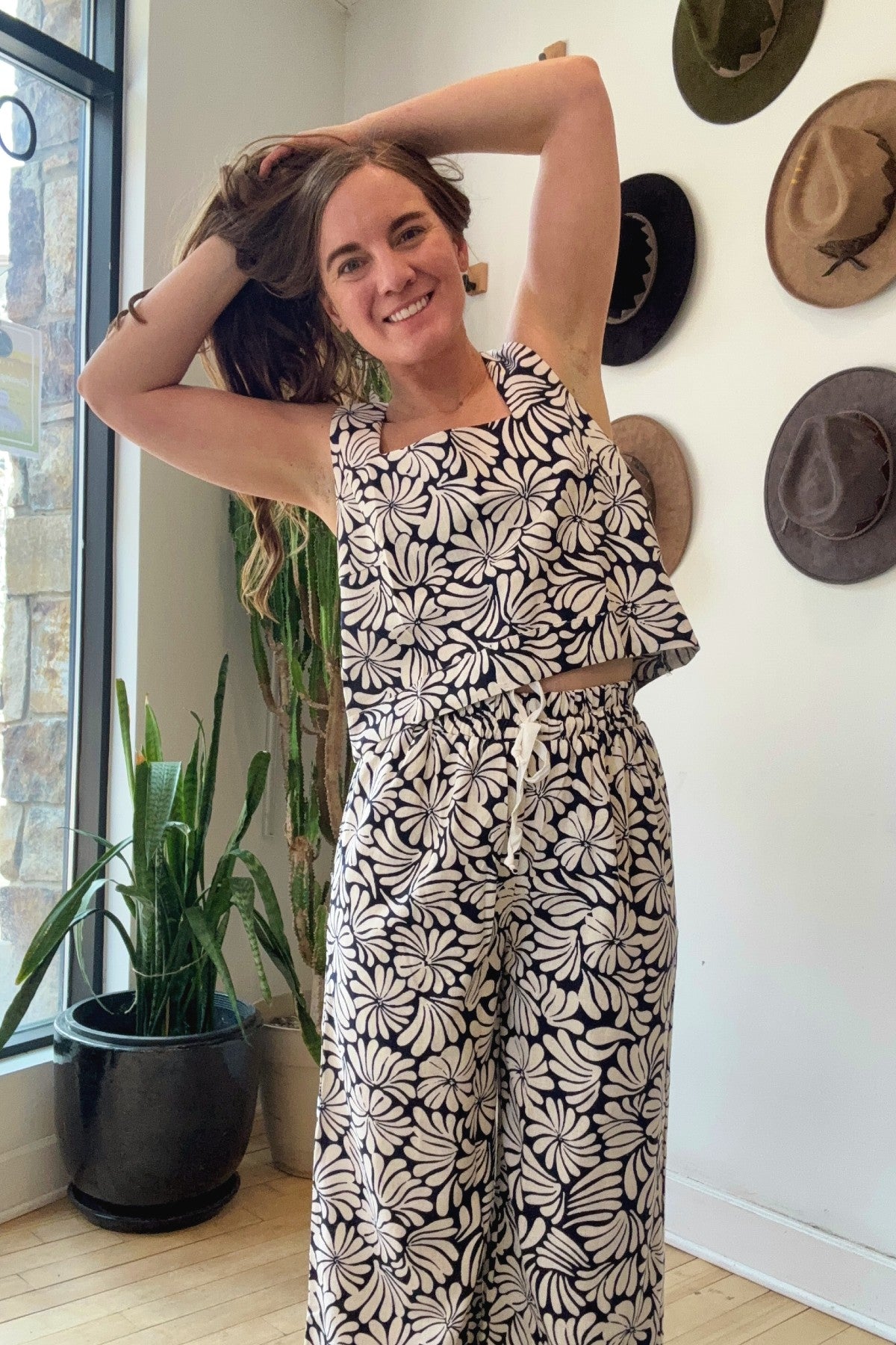 Square Neckline Tank | Navy Squiggle