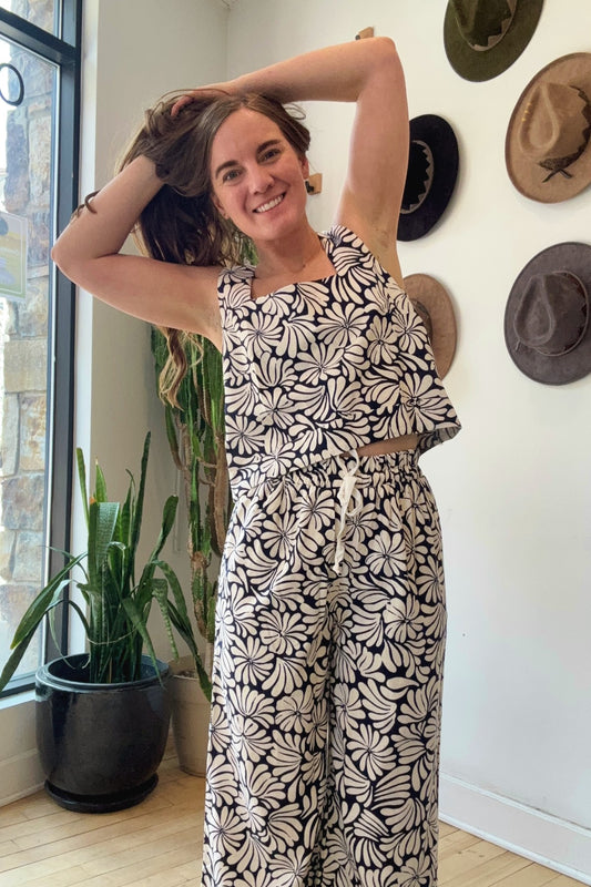 Square Neckline Tank | Navy Squiggle