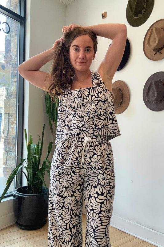 Square Neckline Tank | Navy Squiggle