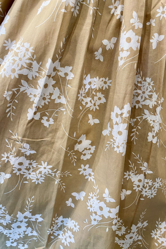 Shirred Tube Midi Dress | Beige Floral