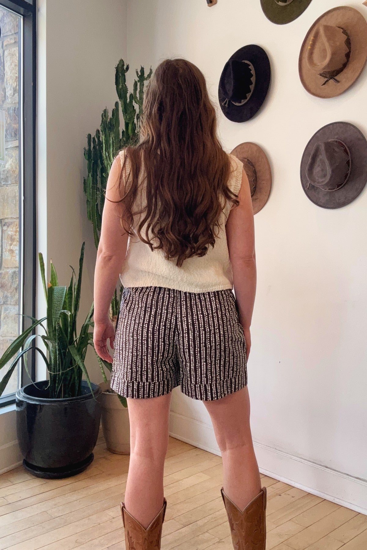 Drawstring Poplin Shorts | Brown Squares