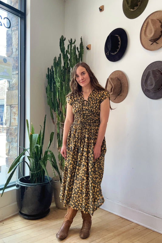 3-Tier Gathered Waist Dress | Floral Cotton