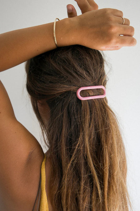 NAT & NOOR Ethically Made Sustainable Hair Accessories - Set of Two Ethically Made Byron Hairclips - Rose Pink Oval Clip and Baby Pink Rectangle Clip
