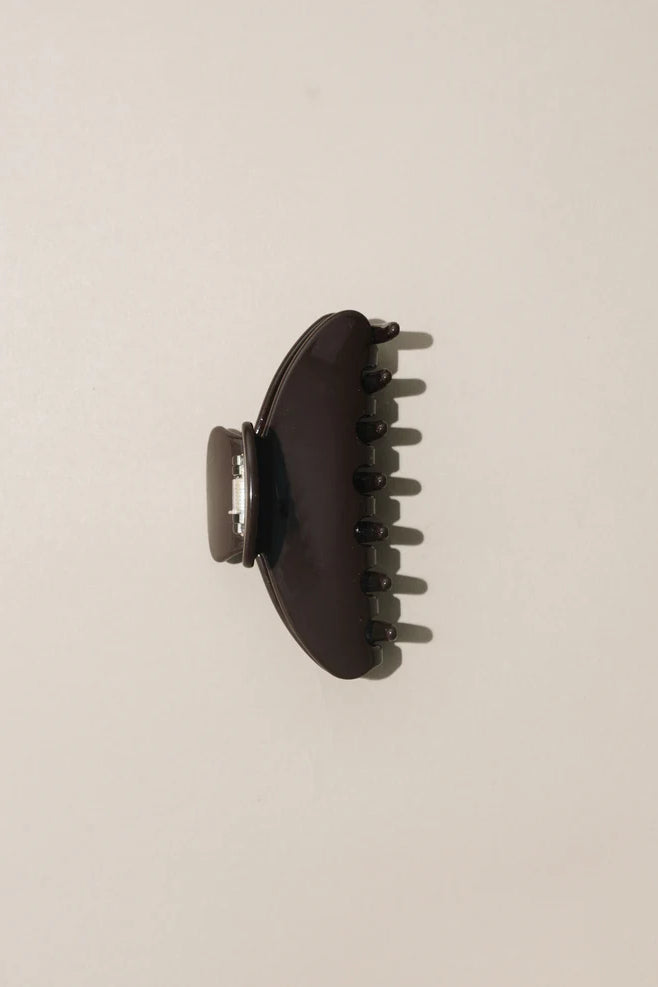 NAT AND NOOR Ethically Made Sustainable Hair Accessories - Large 4" Minimalist Hair Claw in Chocolate Brown on Flat Surface