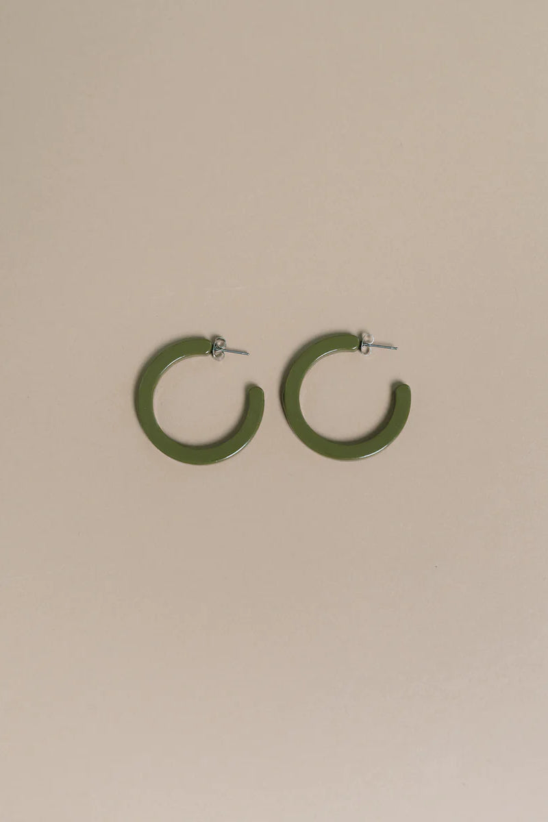 NAT AND NOOR _ Medium Sized Acetate Hoop Earrings in Okra Green Color _ Eco-friendly Bioacetate