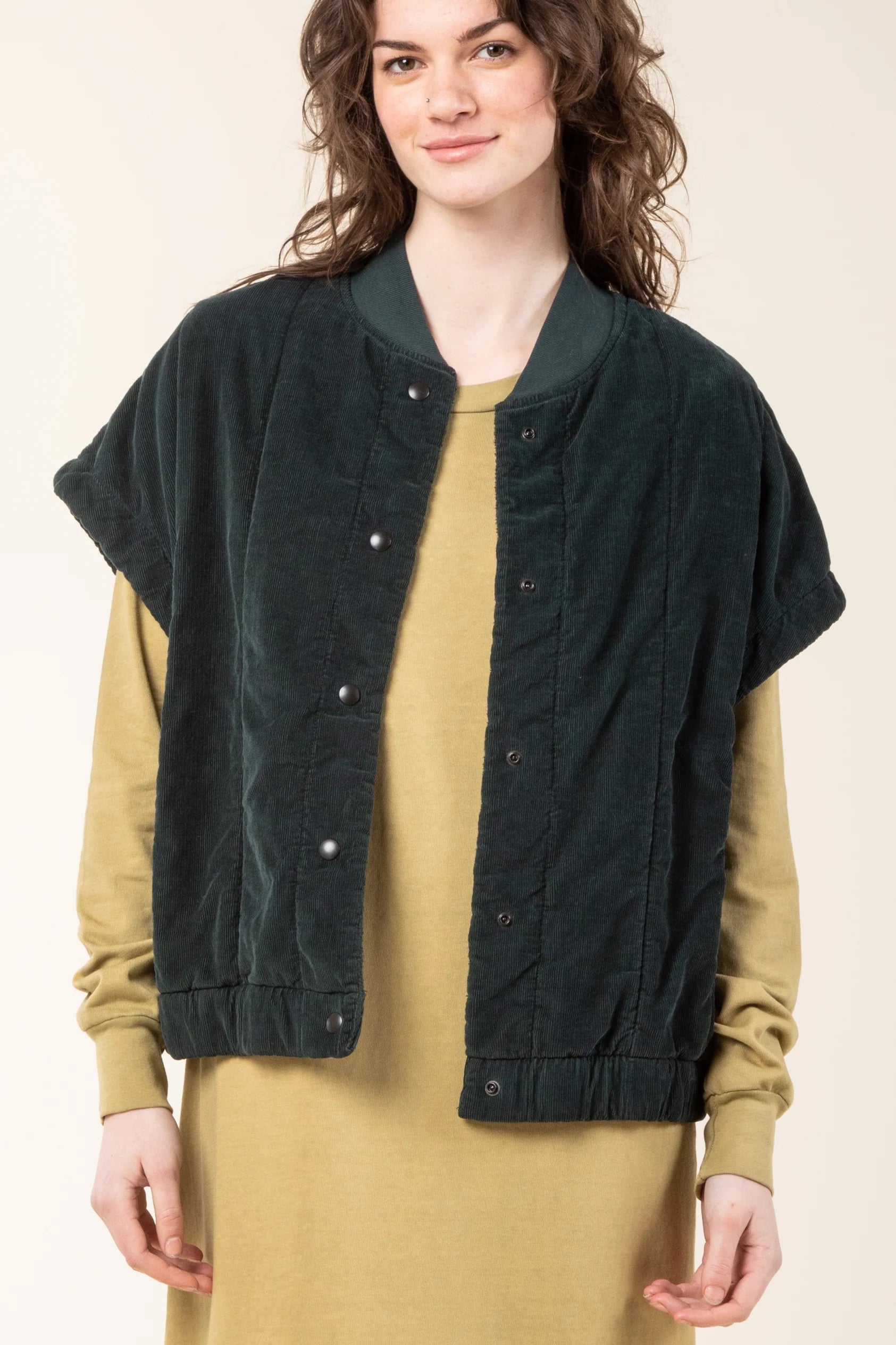 PRAIRIE UNDERGROUND _ Made in USA Sustainable Clothing Collections - COLT Corduroy Snap Front Vest in Galaxy Green